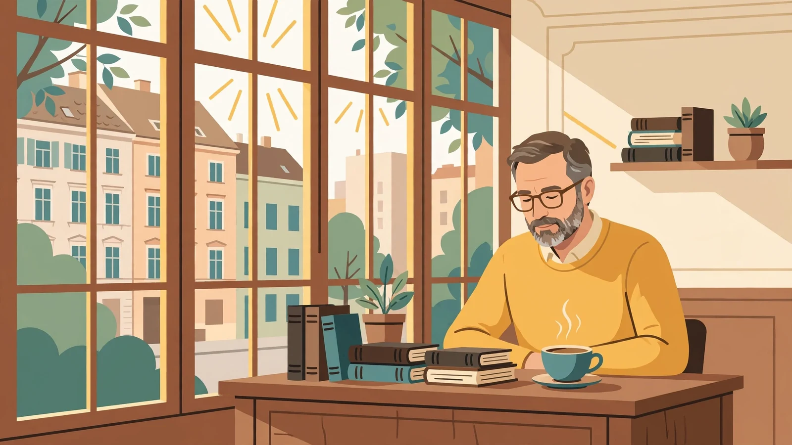 Mann am Schreibtisch in einem Wiener Kaffeehaus